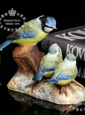 英国德貝瓷陶瓷手工母子鸟摆件