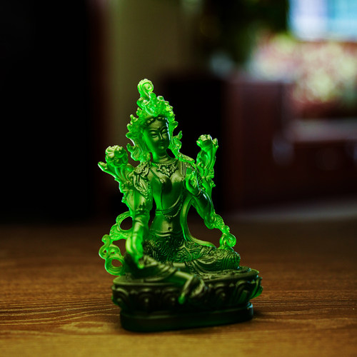 精品仿琉璃绿度母密宗佛像平安藏传佛堂居家供奉佛像随身工艺摆件 - 图0