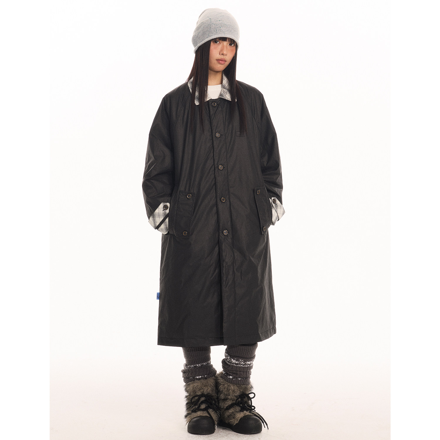 江南先生NewJNXS索罗娜抑菌复古格纹绗棉拼接风衣男女插肩袖外套,淘宝优惠券,粉丝福利购,淘宝优惠卷