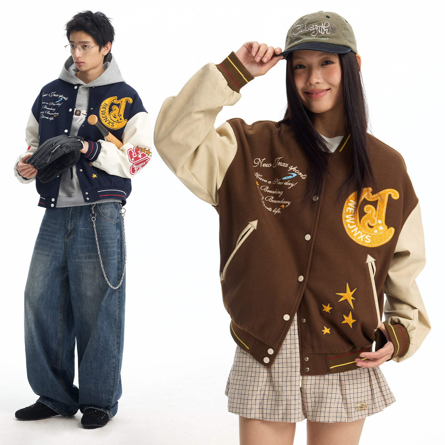 江南先生NewJNXS学院风重工复古运动棒球服春季宽松刺绣外套男女,淘宝优惠券,粉丝福利购,淘宝优惠卷