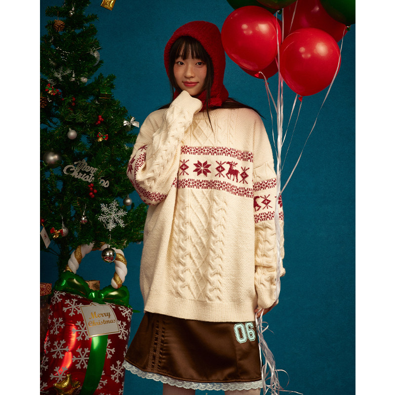 江南先生NewJNXS美式复古红色新年毛衣男女春秋款宽松针织衫外套,淘宝优惠券,粉丝福利购,淘宝优惠卷