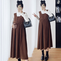 Pregnant Woman Lian Dress Dress New Fashion Temperament Autumn Winter Braces Skirt Superior Large Code Easy Button Vest Skirt Suit