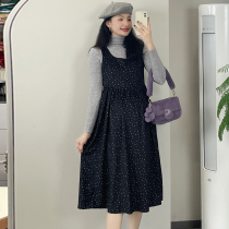 Pregnant Woman Lian Dress New Fashion Temperament Autumn Winter Flowers Slimy Back Braces Skirt Suit Han Edition Superior Vest Skirt Winter