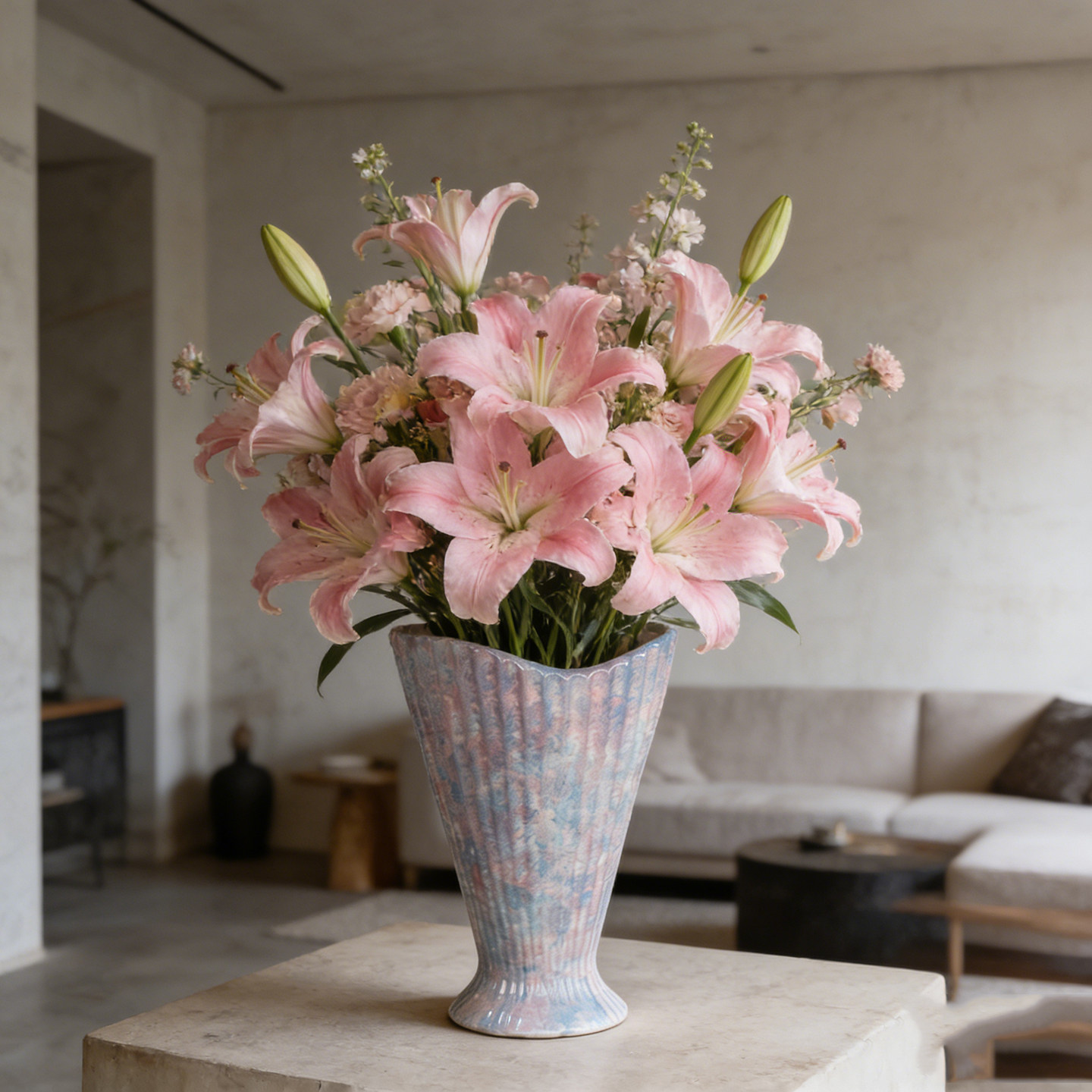 景德镇欧式紫粉贝壳陶瓷餐桌水培大花瓶摆件客厅插花轻奢高级感,淘宝优惠券,粉丝福利购,淘宝优惠卷