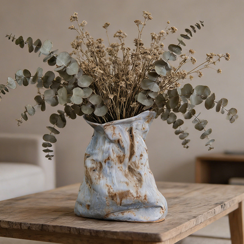 景德镇复古侘寂风陶瓷餐桌干花水培花瓶摆件客厅插花轻奢高级感,淘宝优惠券,粉丝福利购,淘宝优惠卷