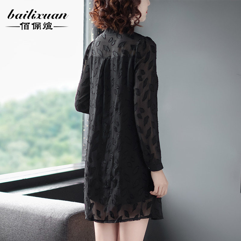 中长款春秋宽松妈妈装网纱雪纺衫 佰俪煊蕾丝衫/雪纺衫