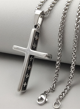 简约男女钛钢十字架吊坠项链百搭