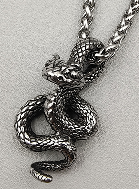复古男生钛钢灵蛇吊坠项链百搭