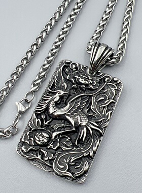 复古重工凤凰吊坠项链百搭朋克