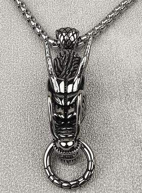 复古男女士钛钢龙头吊坠项链百搭