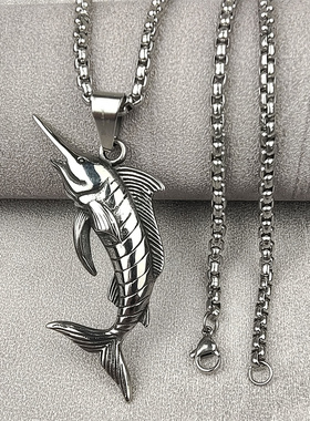 简约男士钛钢金枪鱼吊坠项链百搭