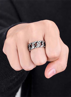 复古男生钛钢六字真言戒指百搭