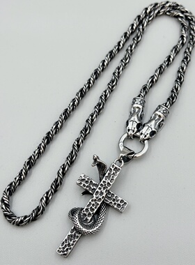 复古十字架蛇头麻花链项链百搭