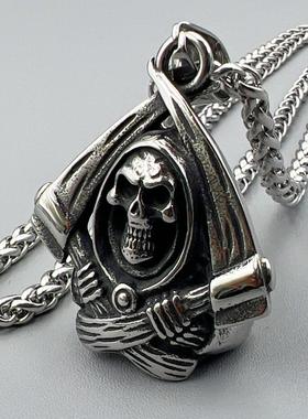 复古男钛钢骷髅吊坠项链百搭