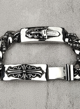 复古男士钛钢十字架手链霸气百搭