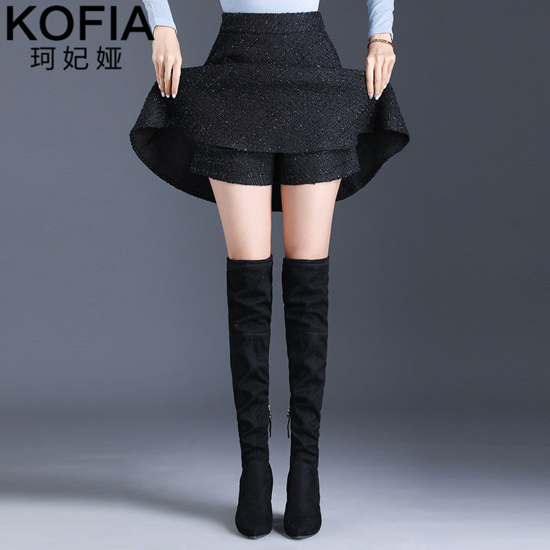 秋冬2020新款高腰显瘦黑色百褶裙 珂妃娅半身裙