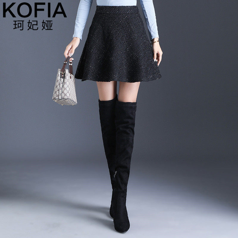 秋冬2020新款高腰显瘦黑色百褶裙 珂妃娅半身裙