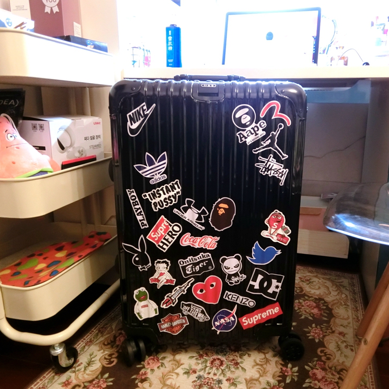 200张潮牌logo行李箱贴纸欧美品牌旅行箱贴防水个性电脑装饰贴画-图1