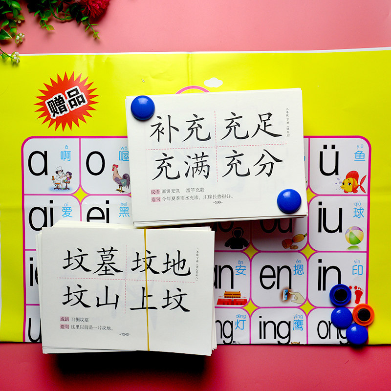 二年级下册老师专用教具正版识字生字大卡附赠挂图磁扣人教版同步拼音笔画结构组词小学语文生字与词语卡片供语文教师学生家长使用