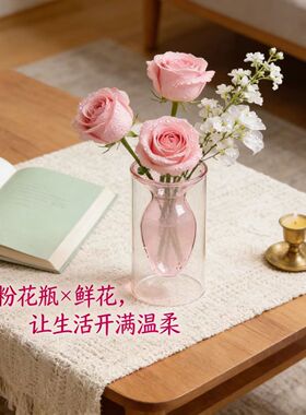 简约彩色玻璃创意双层透明花瓶高级感北欧插花客厅装饰花器源头厂