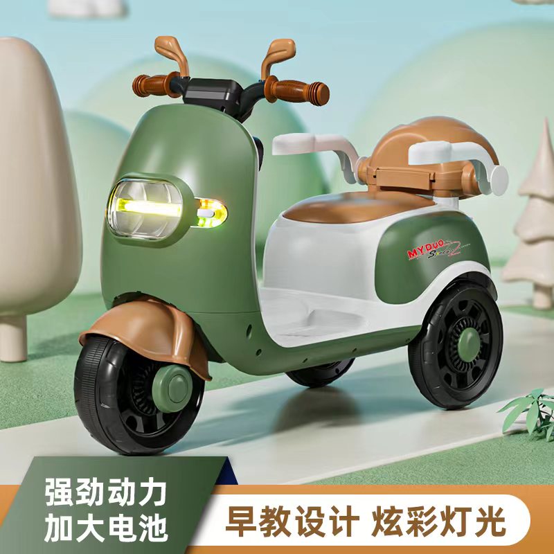 儿童电动摩托车三轮车男女孩宝宝电瓶车小孩可坐人充电遥控玩具车-图0