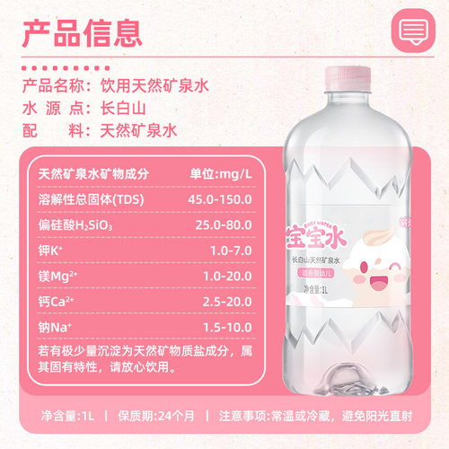 恒大冰泉长白山母婴幼儿童低钠天然饮用矿泉水宝宝1L*12瓶3箱大瓶 - 图2