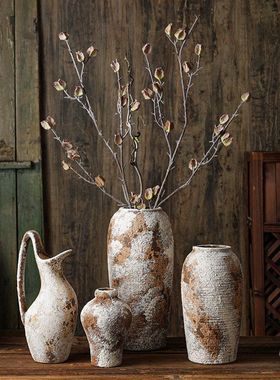 复古新中式陶罐侘寂风装饰品粗陶摆件玄关电视柜插花民宿陶瓷花瓶