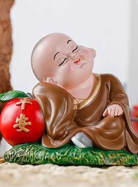 大号中式禅意小沙弥摆件装饰品妙趣小和尚泥人泥塑脸谱工艺品礼物