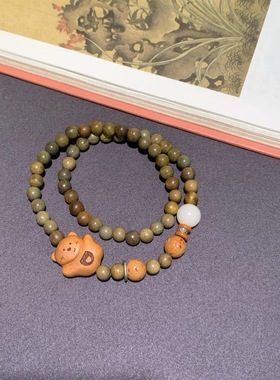 绿檀桃木小熊双圈手链情侣款