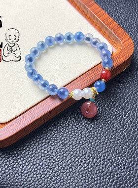 显白香积蓝色糖心玛瑙平安扣饰品