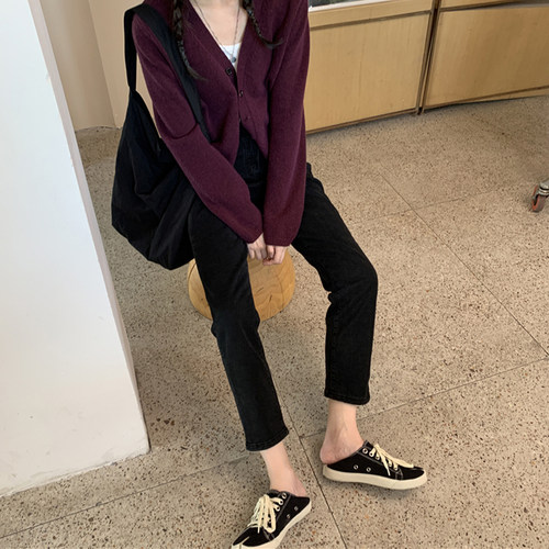 孕妇牛仔裤外穿直筒裤黑色显瘦长裤托腹裤子九分裤秋冬款加绒加厚 - 图1