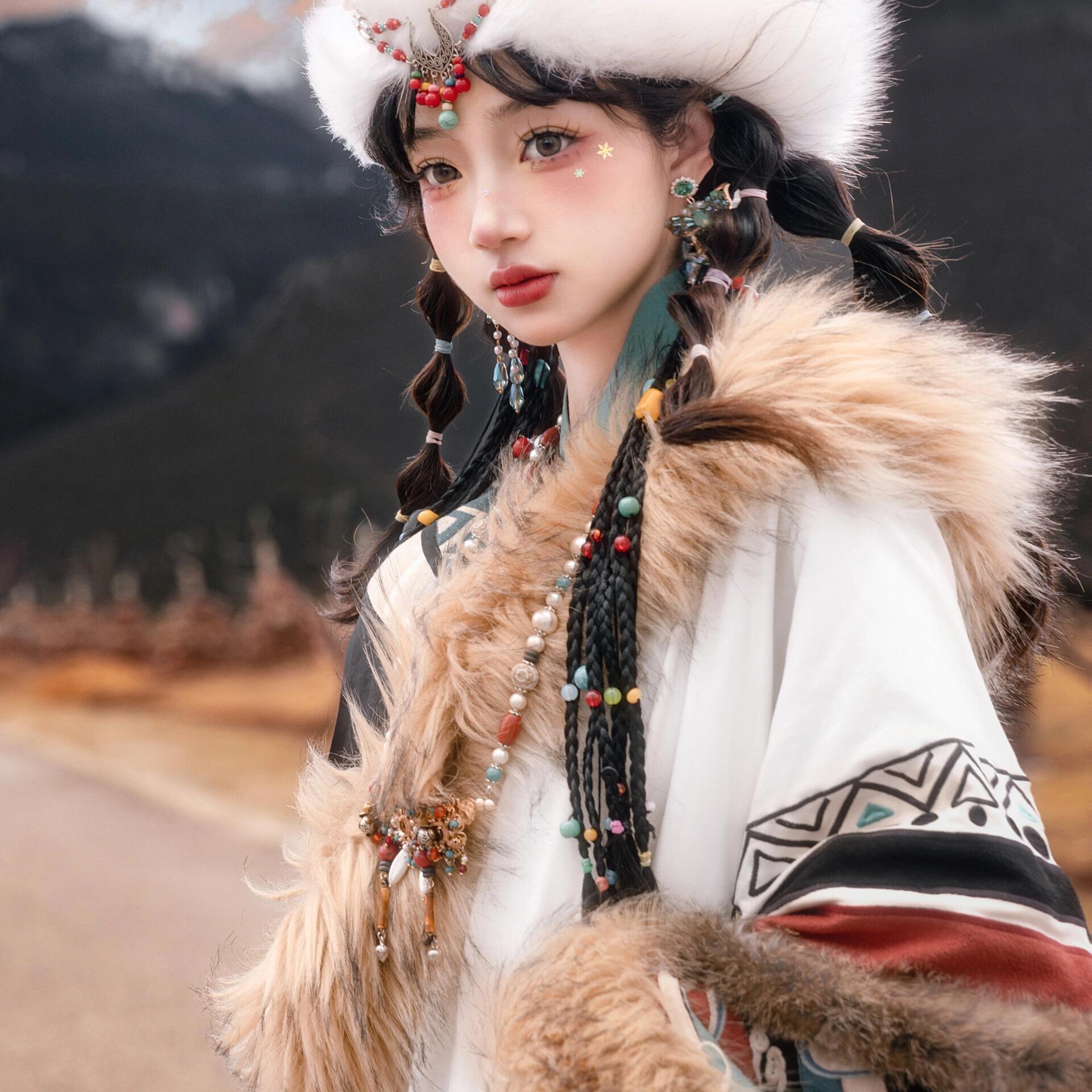 爆款藏服阿藏哥秋冬毛领藏袍藏族服饰写真西藏服装旅拍古风摄影服 - 图1