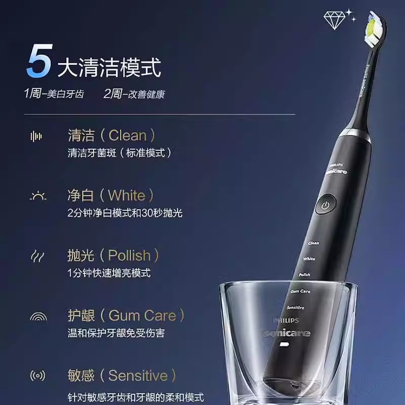 飞利浦钻石声波电动牙刷粉黑紫钻HX9352/HX9372/HX9362正品旗舰店 - 图3