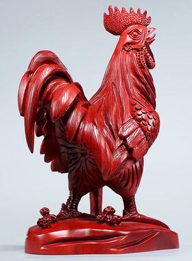 红花梨木雕金鸡摆件实木制十二生肖大公鸡工艺品纯木质雄鸡装饰品