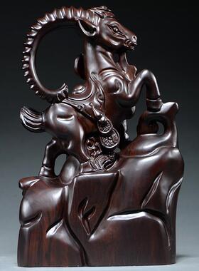 黑檀木雕招财领头羊摆件