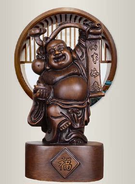 弥勒佛摆件实木雕塑招财万事如意笑佛像客厅店铺开业工艺品送礼品