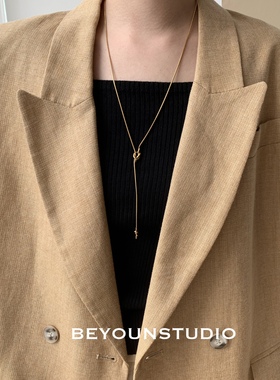 可调节高级感长款打结毛衣链钛钢