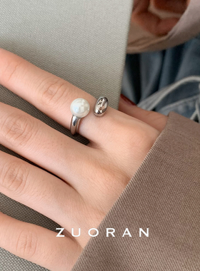 ZUORAN 一颗珍珠戒指时尚高级感韩风简约小众休闲百搭开口戒指女