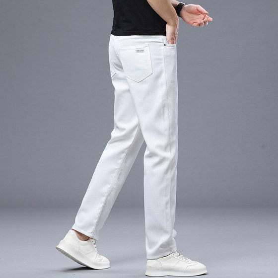 2026 Spring and Summer High-End White Jeans Men's Loose Straight Wear-Resistant Business Casual Pure White Trendy Long Pants