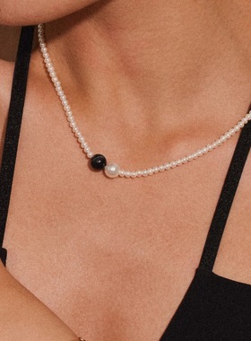 Stanza双生珍珠项链 蓝色虎眼石 天然淡水珍珠 叠戴百搭女款 爆款