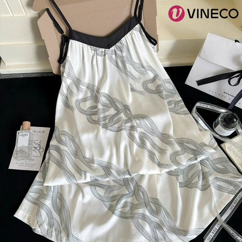 Vineco/维妮芳冰丝带胸垫夏季吊带无袖凉感高级感可外穿连衣裙 - 图1