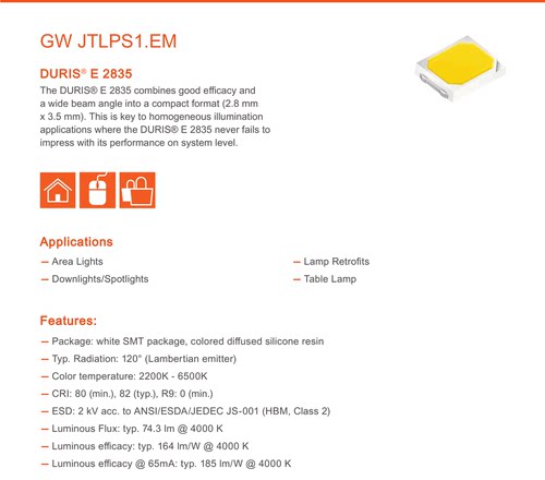 进口欧司朗GW JTLPS1.EM白光2835灯珠1W3V贴片式筒灯射灯光源灯芯 - 图3