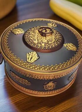 尼泊尔工艺八吉祥单双层糌粑盒储物盒糖果盒八宝盒结婚礼物