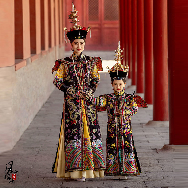 清朝皇帝服皇后太后朝服吉服满族宫廷龙袍凤袍古装故宫亲子写真服_虎窝淘