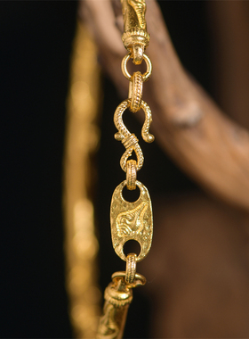 手工錾刻古法黄金锤纹金法罗手镯