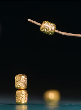 恋金 足金手工錾刻古法黄金 扎基拉姆桶珠 项链手链配饰配件