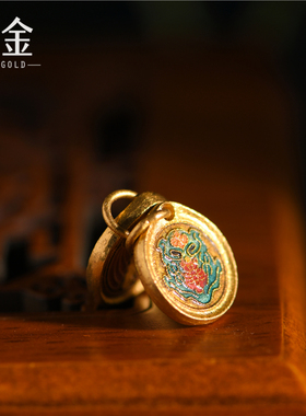 恋金 足金珐琅烧蓝蝉吊坠 双面宫廷手工古法黄金知了手链配件