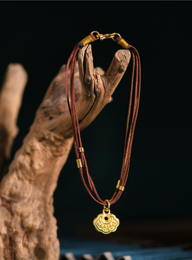 手工錾刻古法黄金平安锁手链