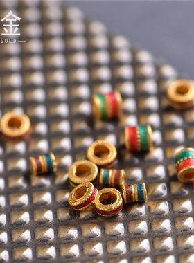 恋金 足金珐琅烧蓝多色桶珠宫廷古法黄金手链吊坠配饰