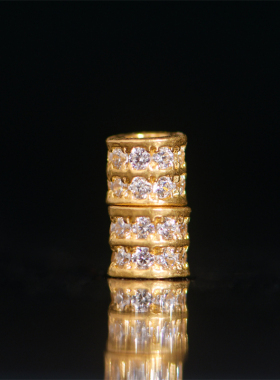 足金手工錾刻古法黄金镶钻隔珠